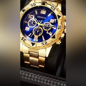 Geneva Gold Watch with Blue Dials
